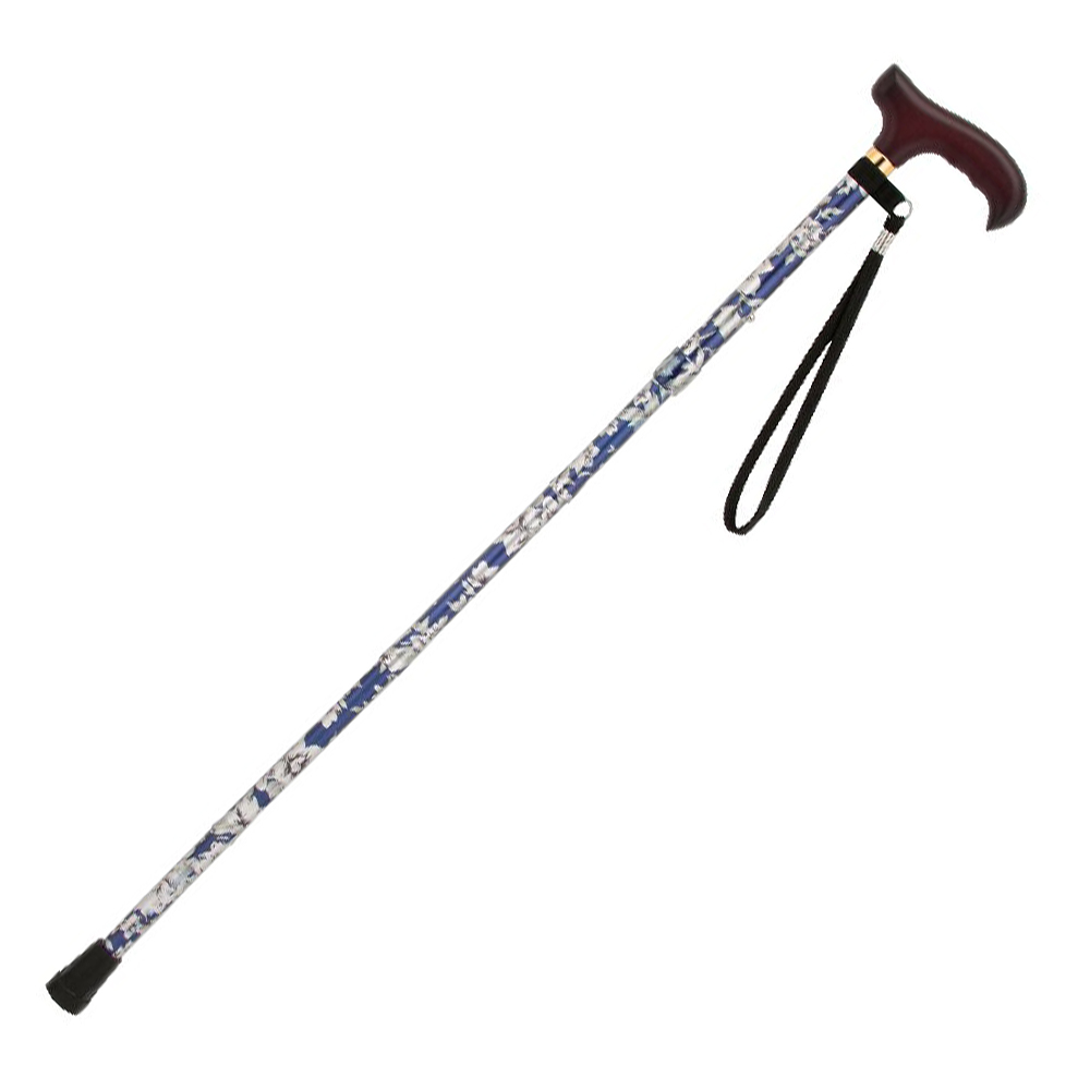 ベーシック折たたみステッキ (替えゴム付)(花柄青)