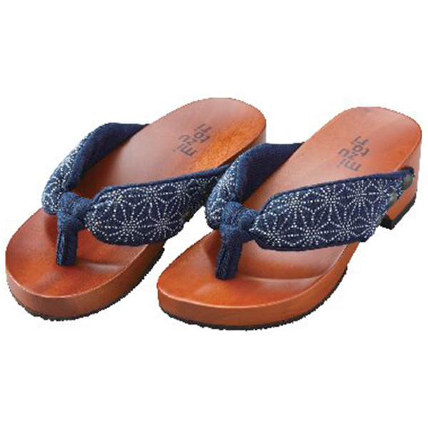 mizutori キッズ下駄 小麻の葉(紺)