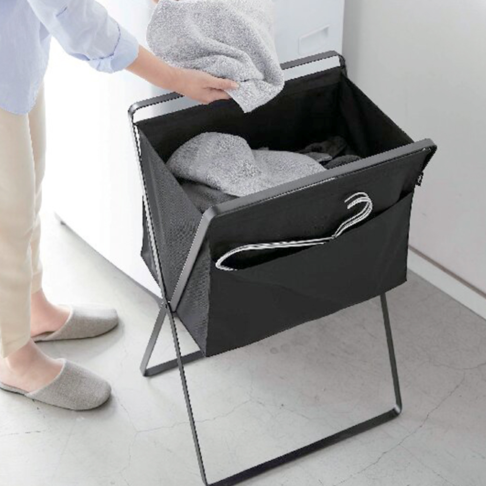 折り畳み高床式ランドリーバスケット(ブラック)