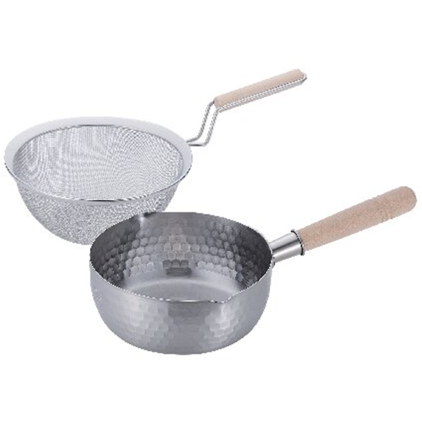 ステンレス雪平鍋18cm・木柄ザルセット