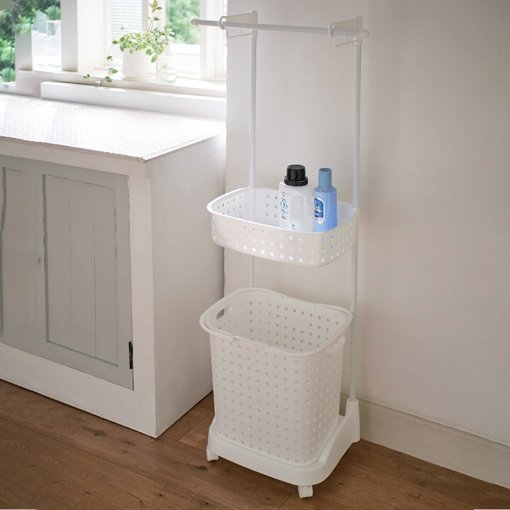 ランドリーバスケット2段(ホワイト)