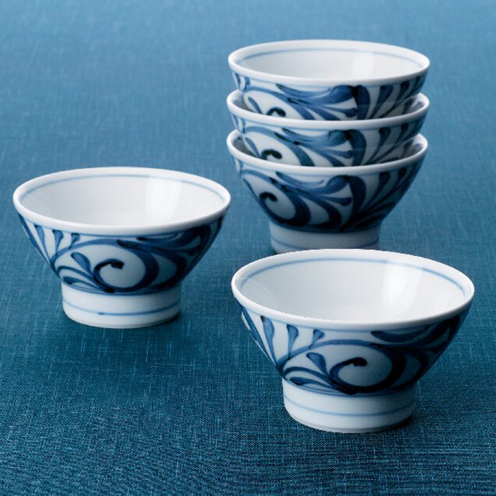 砥部焼 呉須唐草飯碗揃