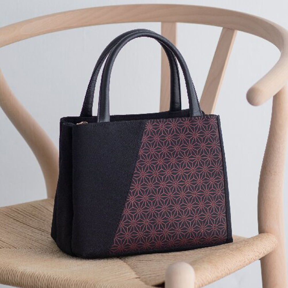 京都三昌 京友禅手提げバッグ(ブラック)