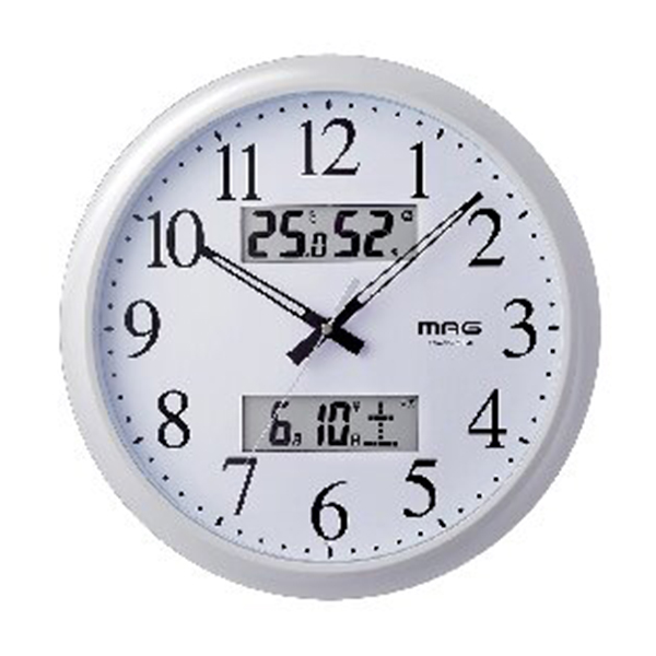 温度・湿度・カレンダー表示付き電波掛時計 ダブルリンク