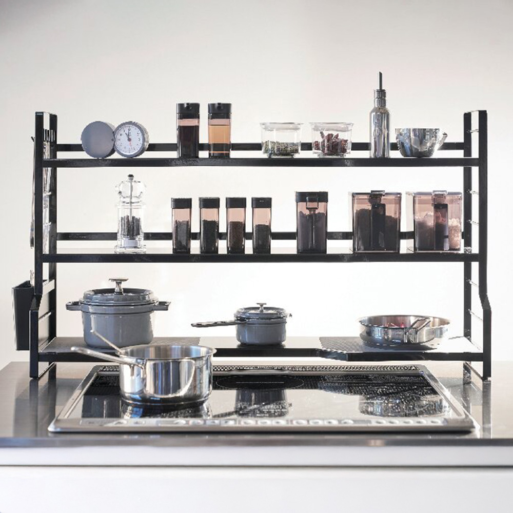 コンロ奥ラック 3段(ブラック)