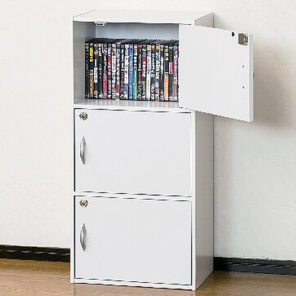 鍵付収納ボックス3段(ホワイト)