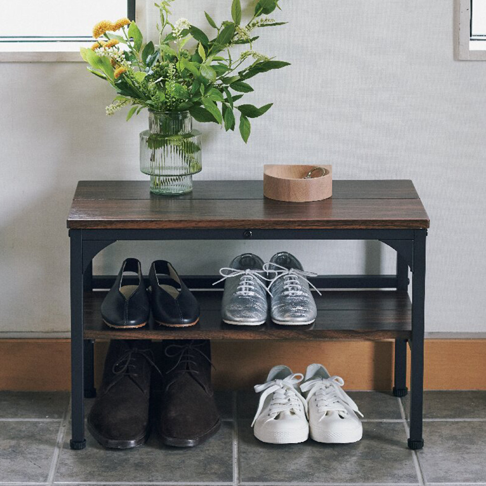 玄関ベンチ棚付き(木目調ブラウン)