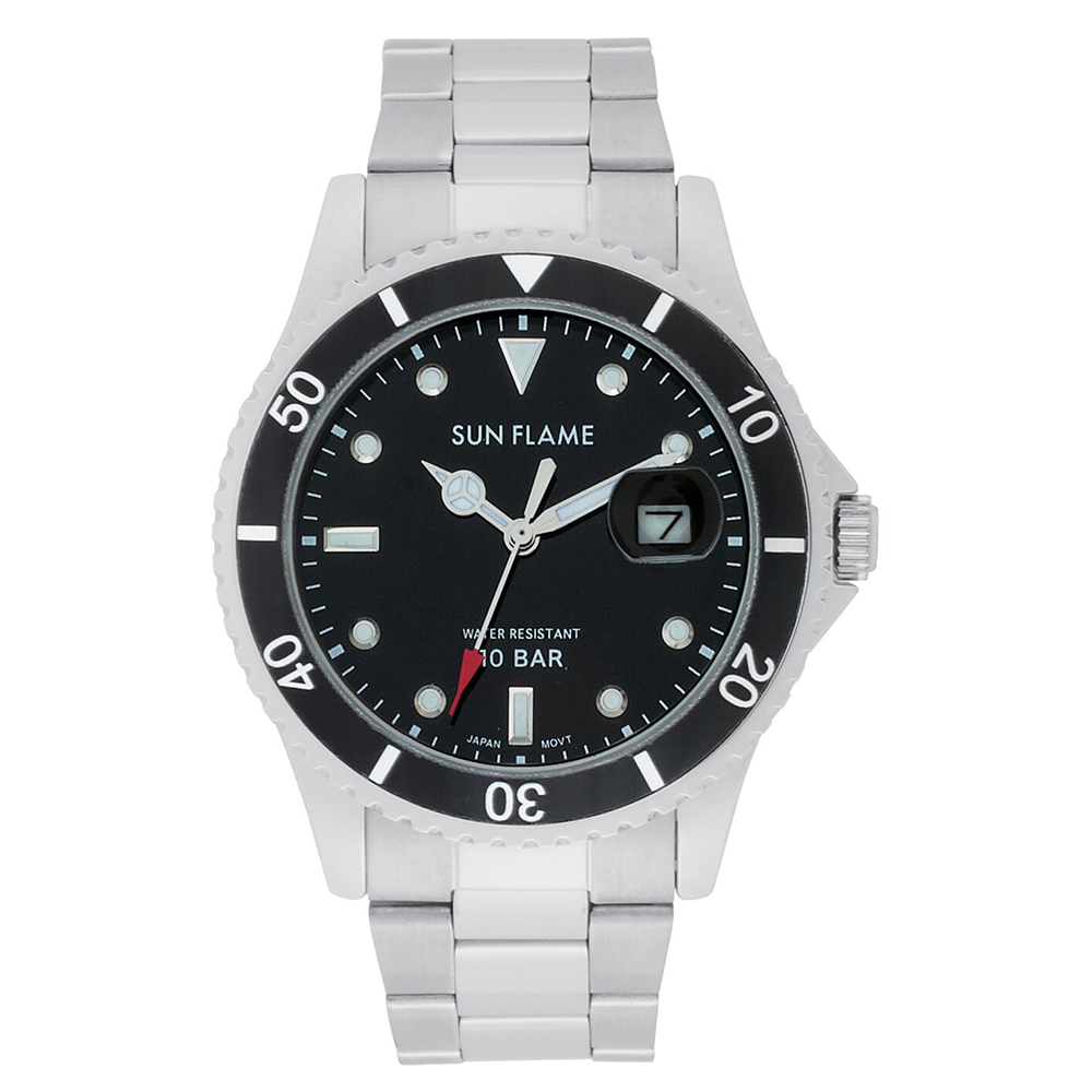 10気圧防水メンズメタルウォッチ(シルバー×ブラック)