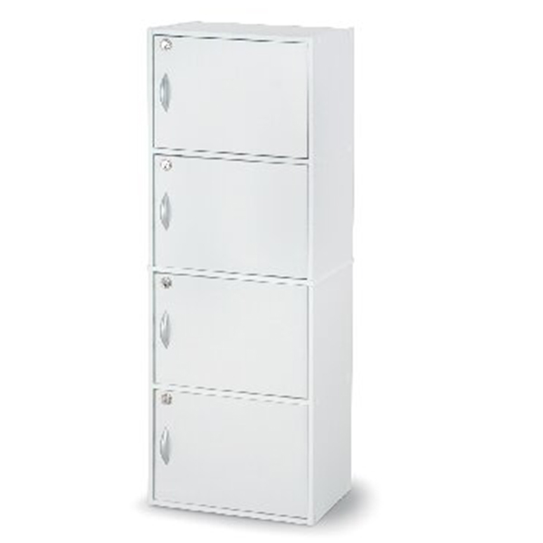 鍵付き 4段ボックス(ホワイト)