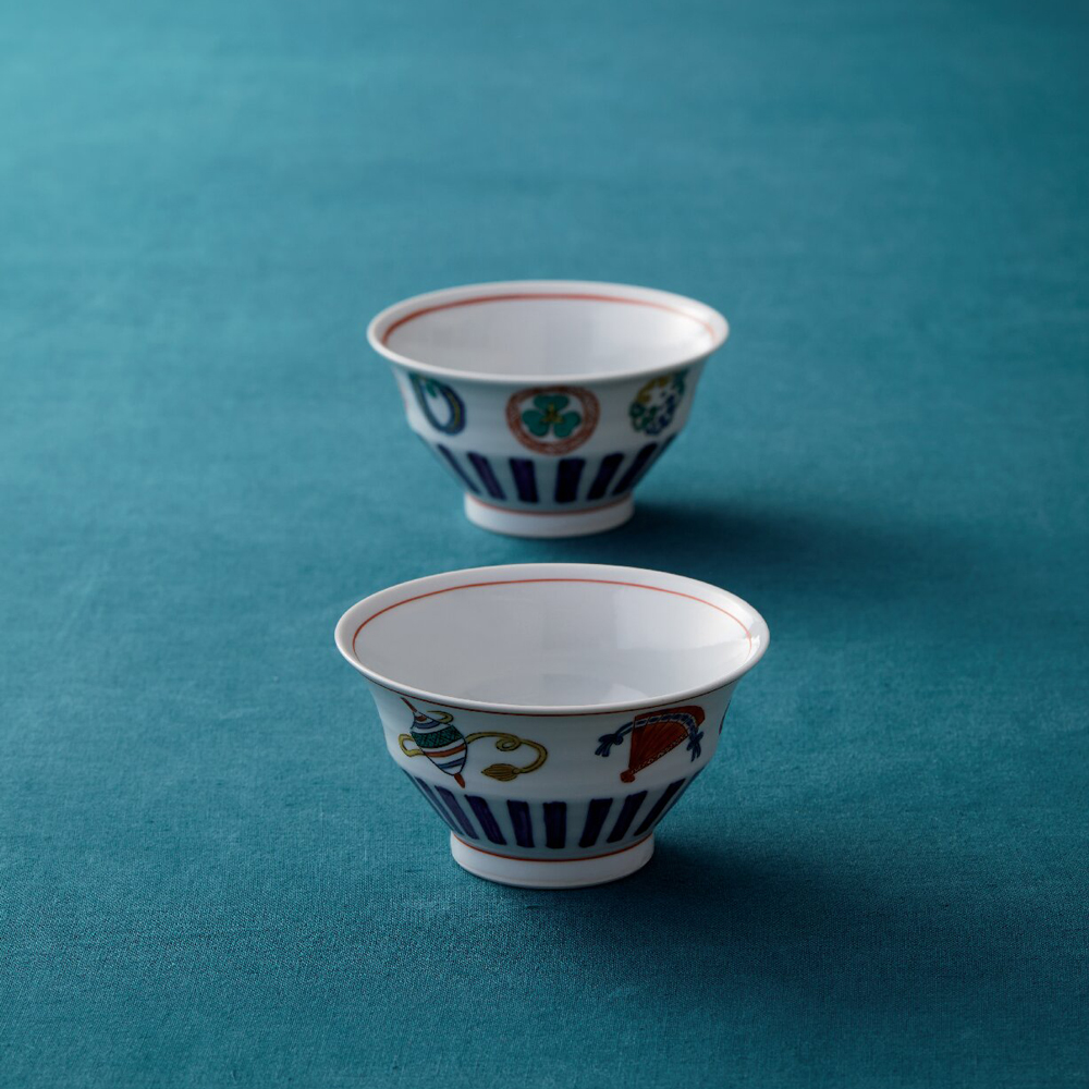 九谷焼 丸紋づくし文様・玩具文様 お茶碗セット