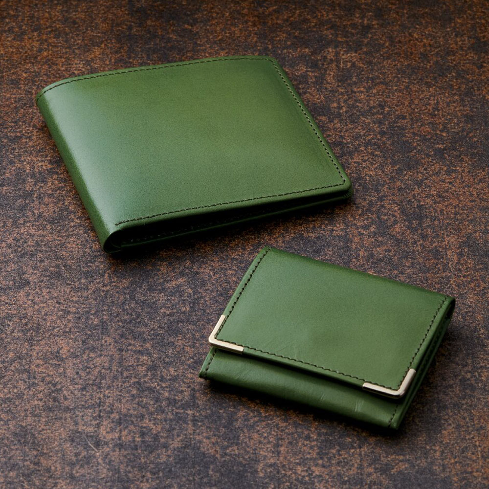 手塗りオイルレザー 札入・小銭入セット(グリーン)