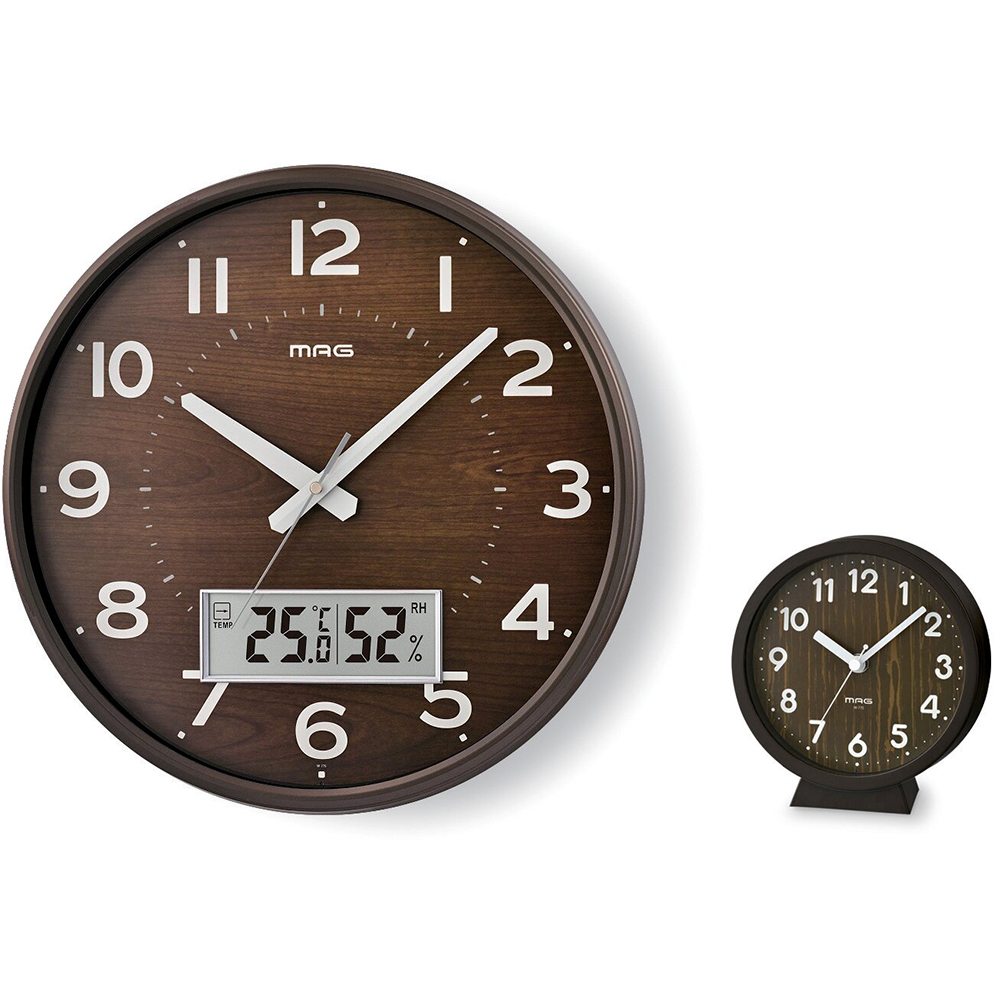 電波掛時計・ 置掛兼用時計(ブラウン)