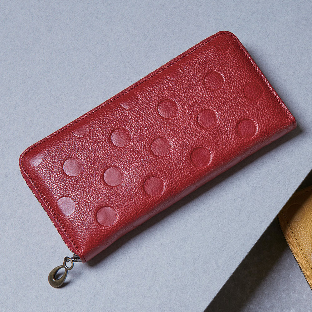 姫路レザー 牛革ラウンドファスナー長財布(レッド)