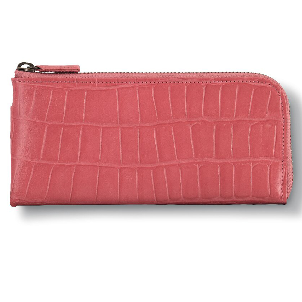 ワニ型押L字ファスナー長財布(ピンク)