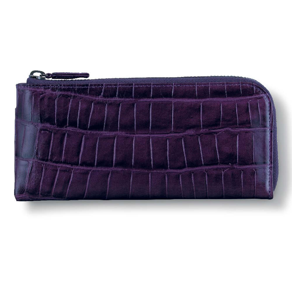 ワニ型押L字ファスナー長財布(パープル)