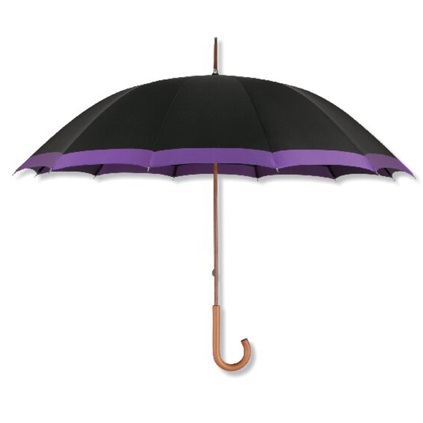 甲州織 樫棒手開き長傘12本骨(ブラック/パープル)