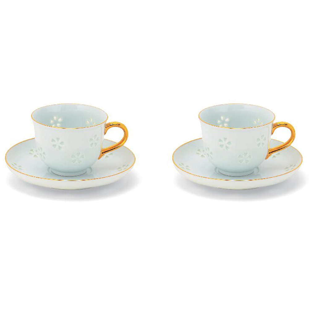 波佐見焼 丹心窯 水晶彫桜花詰金巻珈琲碗皿 2客