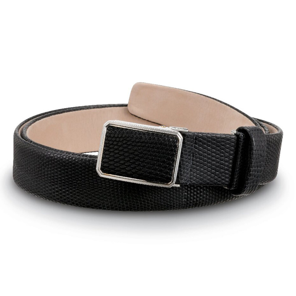 リザード革インステッチ メンズベルト(ブラック)