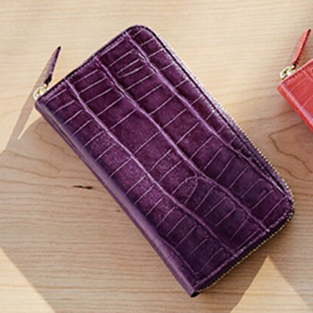 ワニ型押 ラウンド財布(パープル)