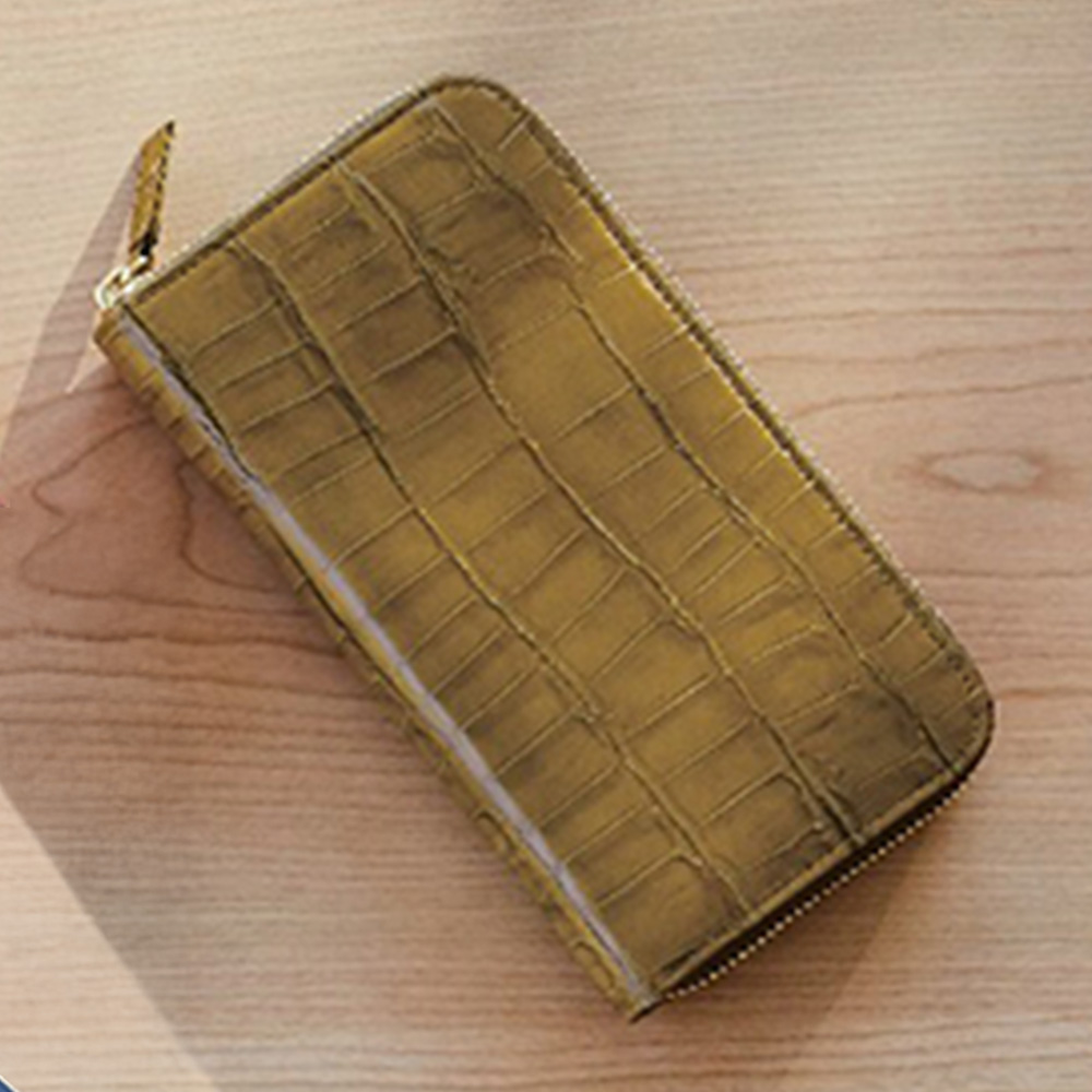 ワニ型押 ラウンド財布(カーキ)