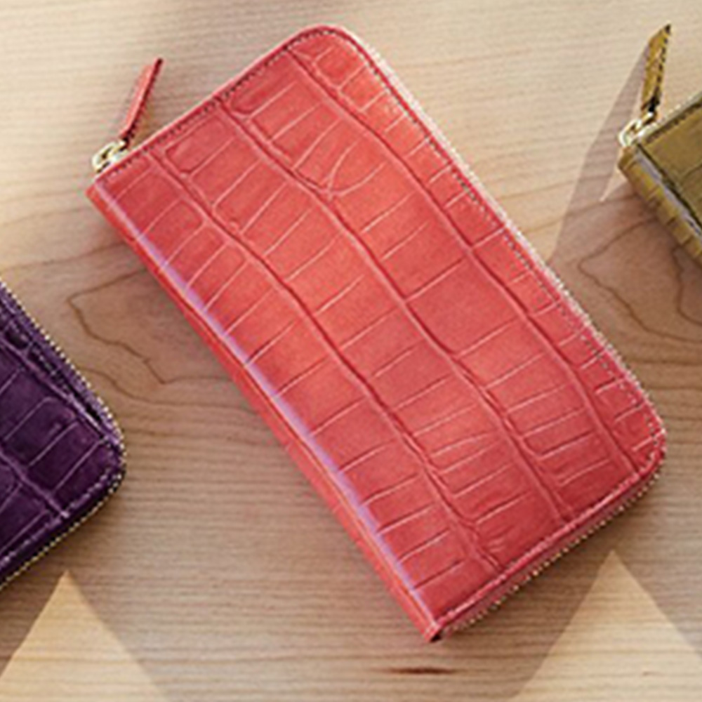 ワニ型押 ラウンド財布(ピンク)