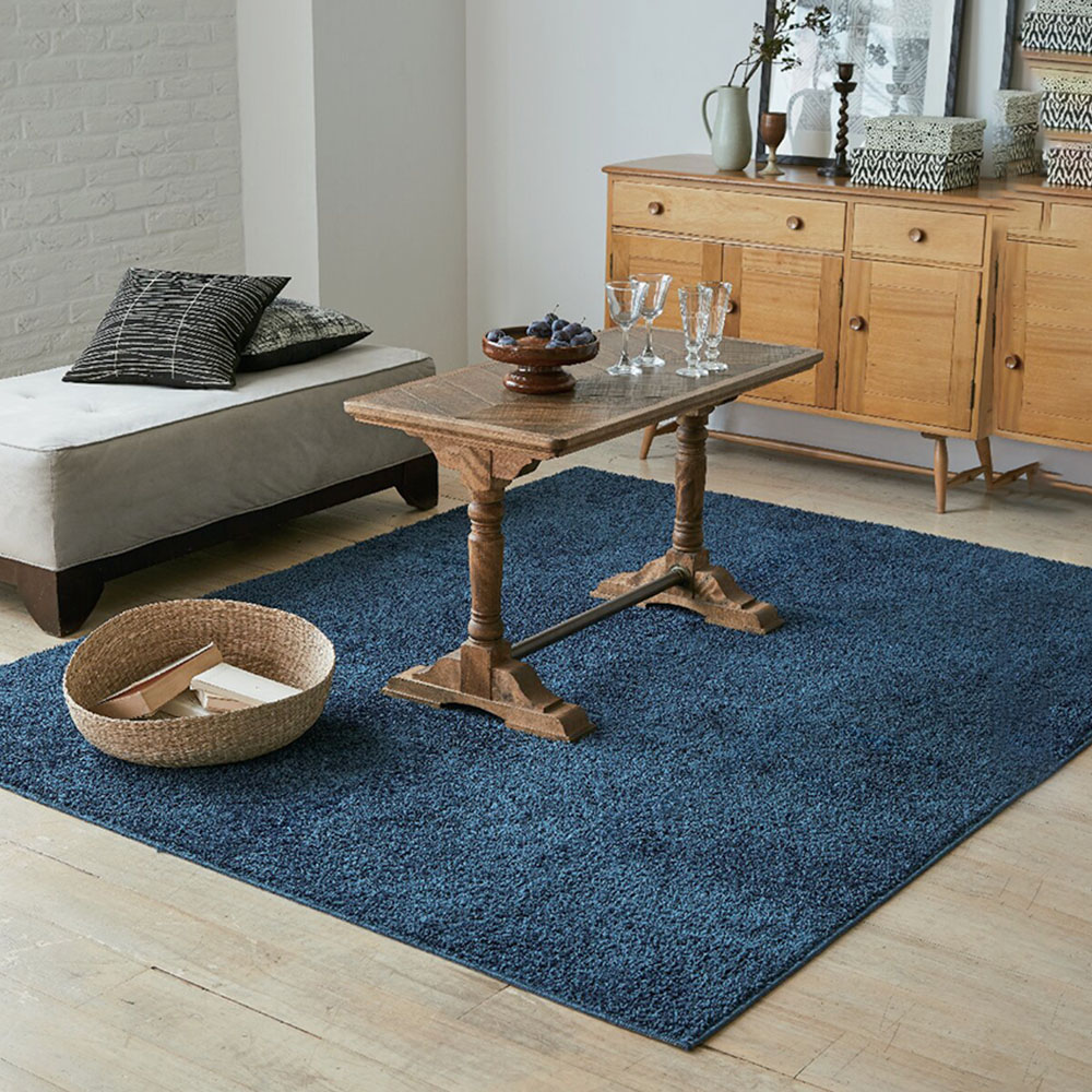 ウォッシャブルシャギーラグ(ネイビー)