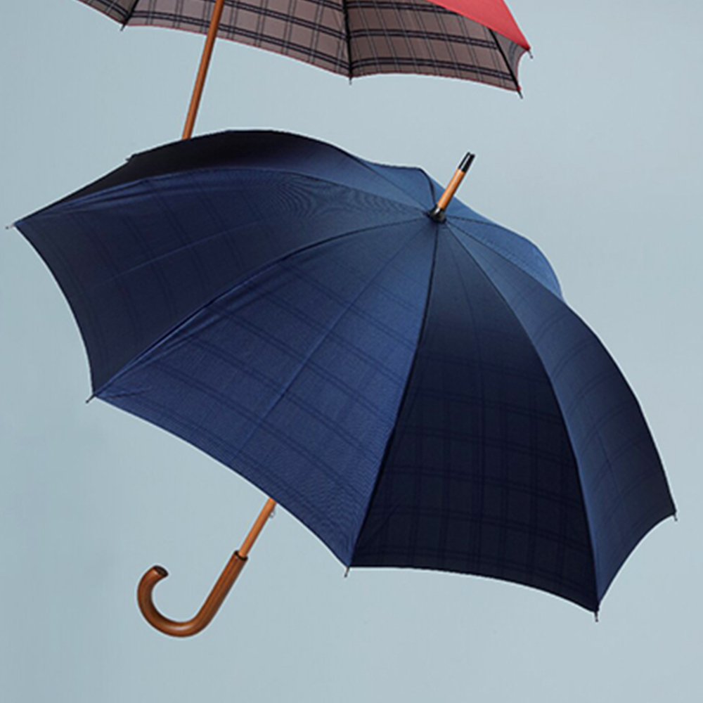 甲州織 裏格子木棒手開き長傘(ネイビー)