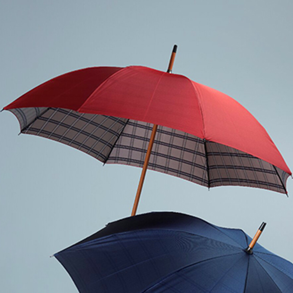 甲州織 裏格子木棒手開き長傘(エンジ)