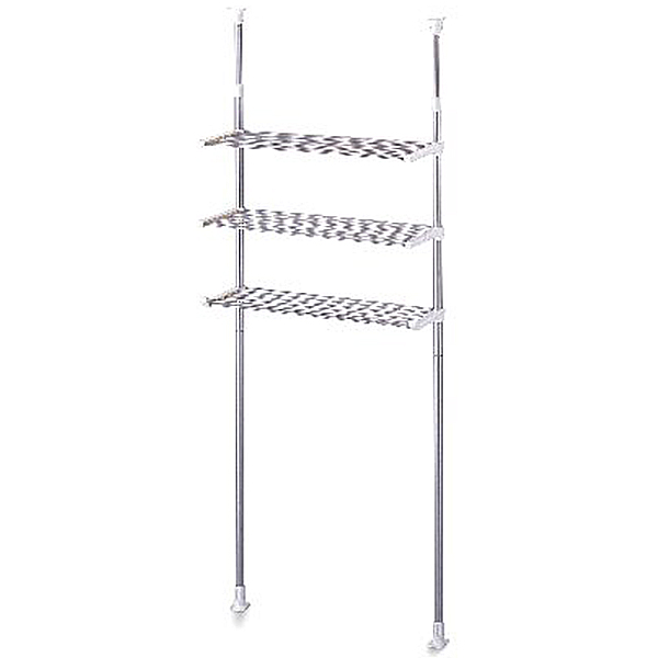 ステンレスつっぱり式洗濯機ラック3段棚