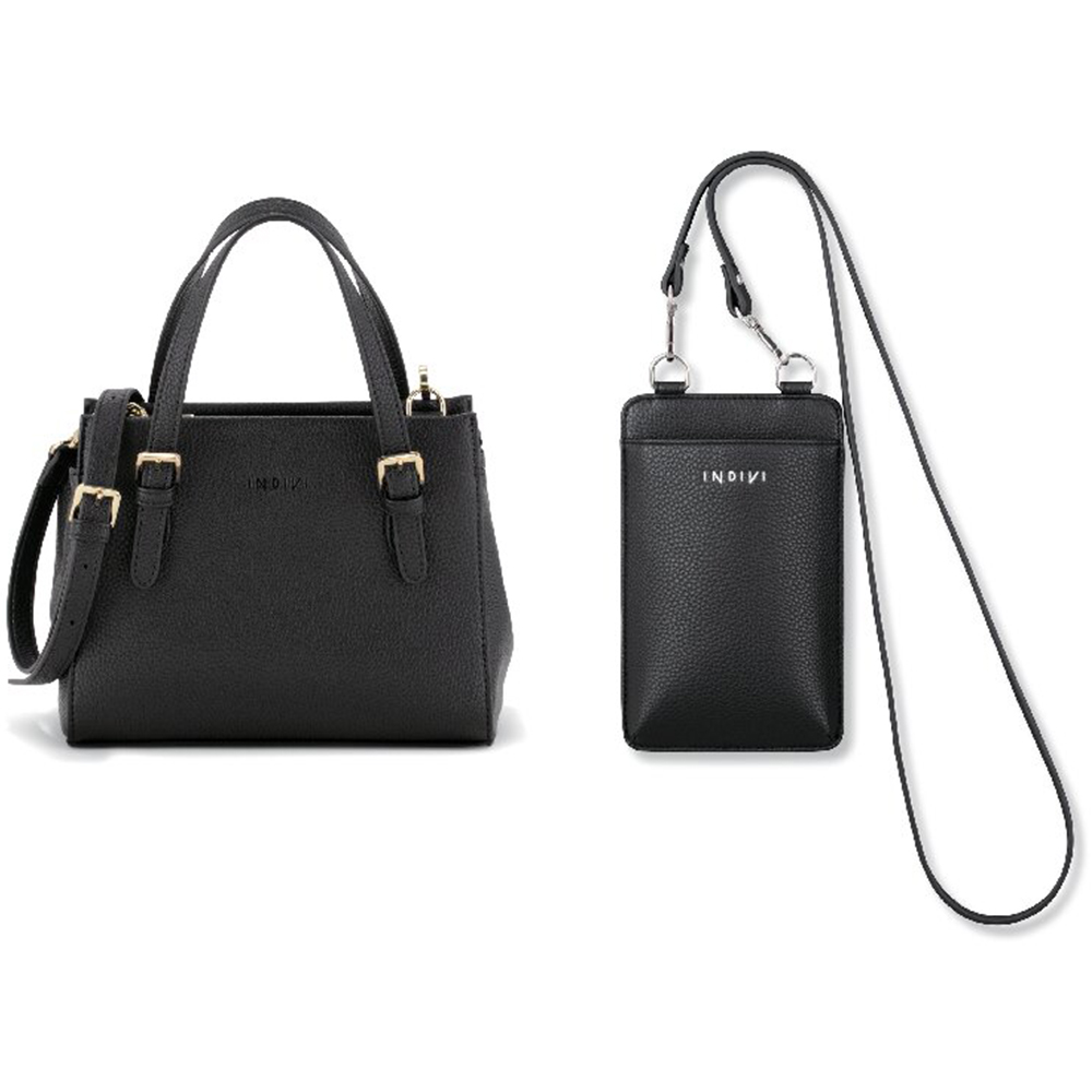 インディヴィ 手提げバッグ・スマホポーチセット(ブラック)