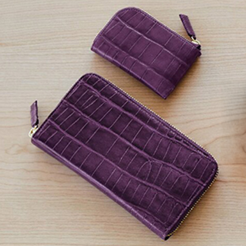 ワニ型押 ラウンド財布・ミニ財布(パープル)