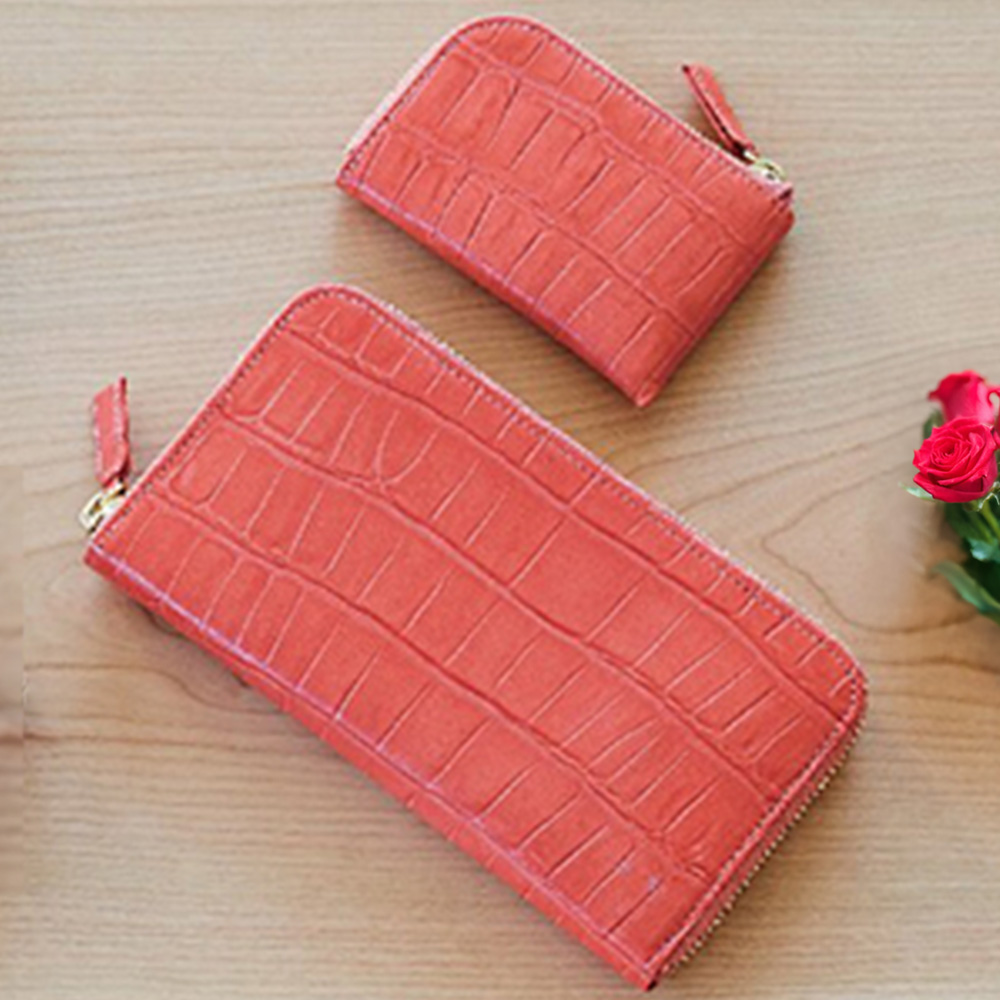 ワニ型押 ラウンド財布・ミニ財布(ピンク)