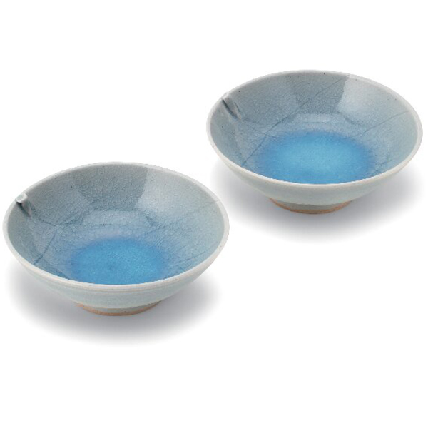 萩焼 青萩木の葉鉢ペア