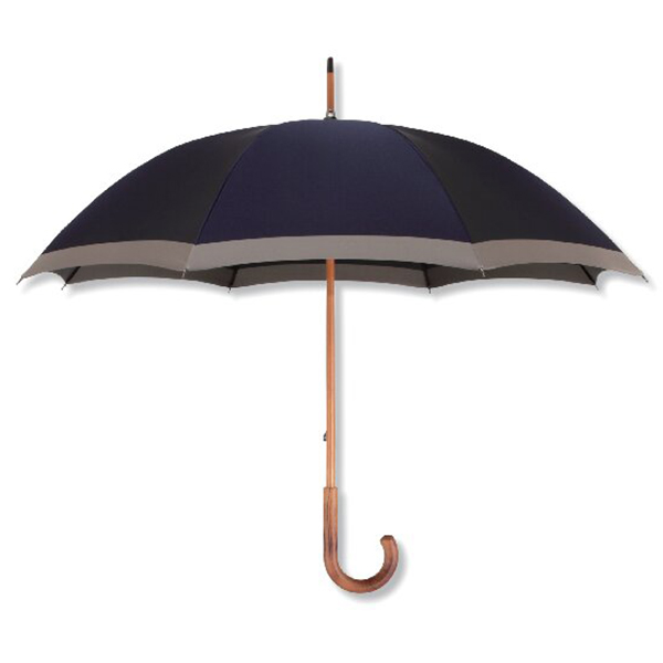 甲州織 木棒手開き長傘(ネイビー/グレー)