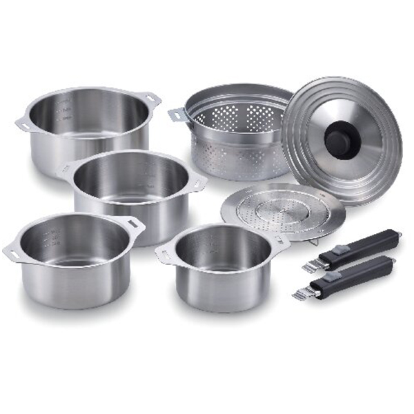 燕三 IH対応 ハンドル着脱式鍋4点(蒸し台・スチーマー付)