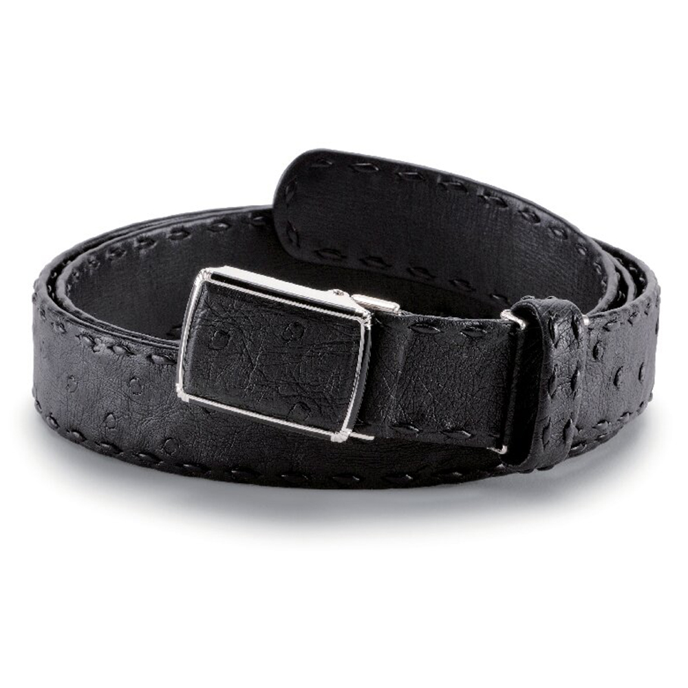オストリッチダイヤ型皮通しメンズベルト(ブラック)