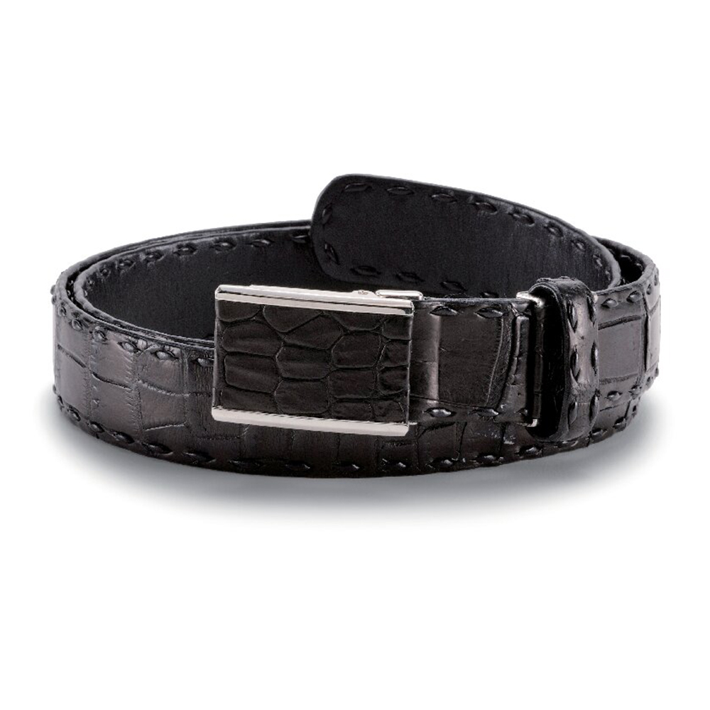 クロコダイル革 ダイヤ型皮通しメンズベルト(ブラック・オイルマットタイプ)