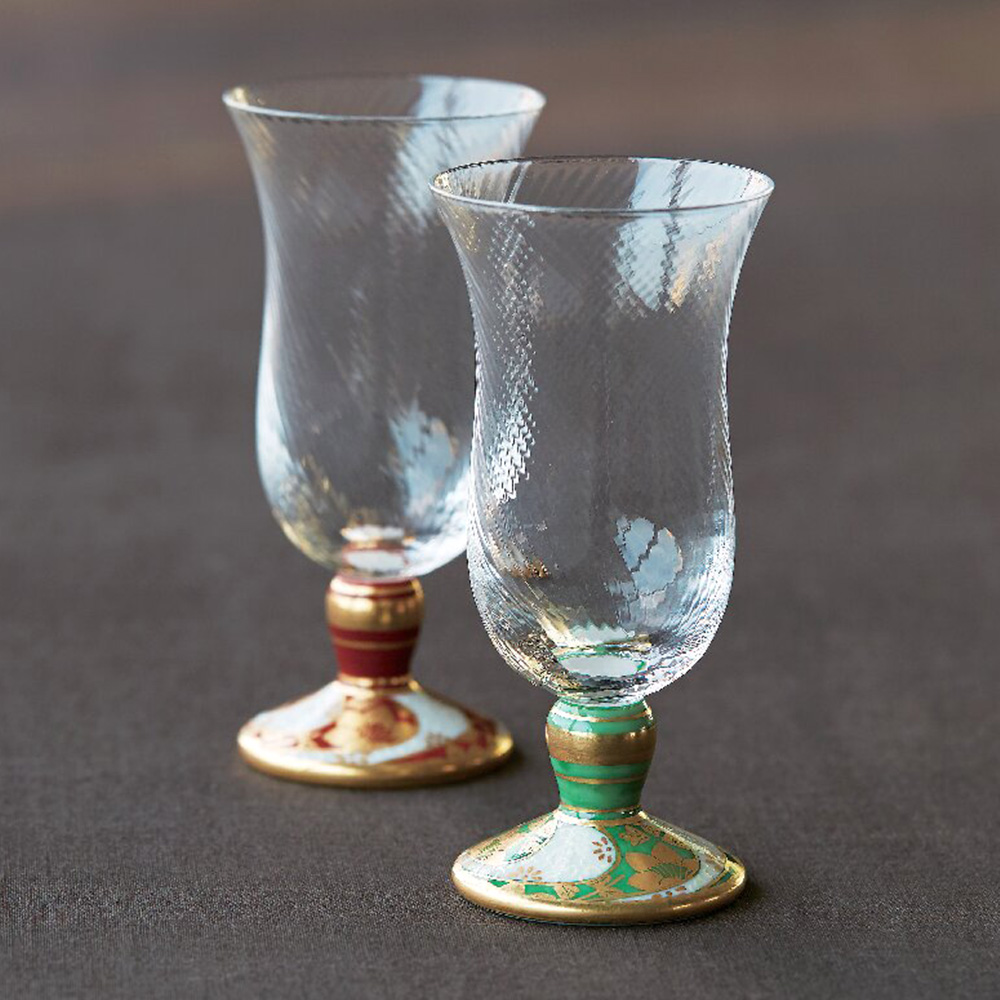 九谷和グラス ペア冷酒グラス 金襴手唐草文