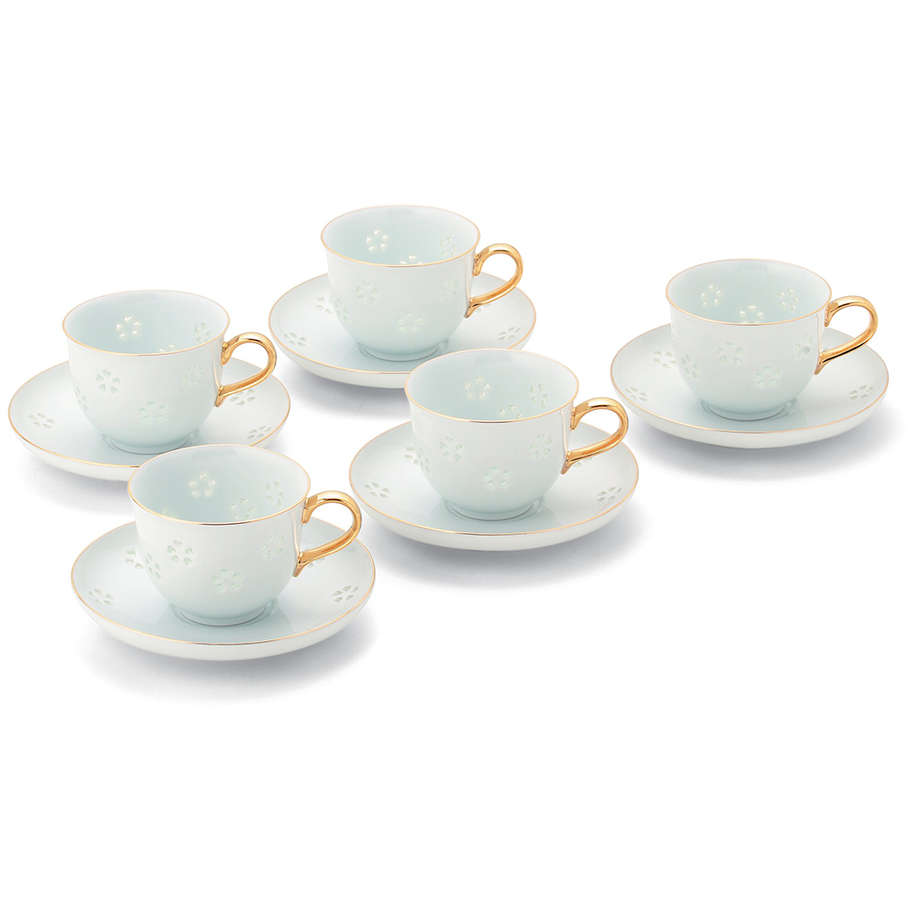 丹心窯 水晶彫桜花詰金巻珈琲碗皿 5客