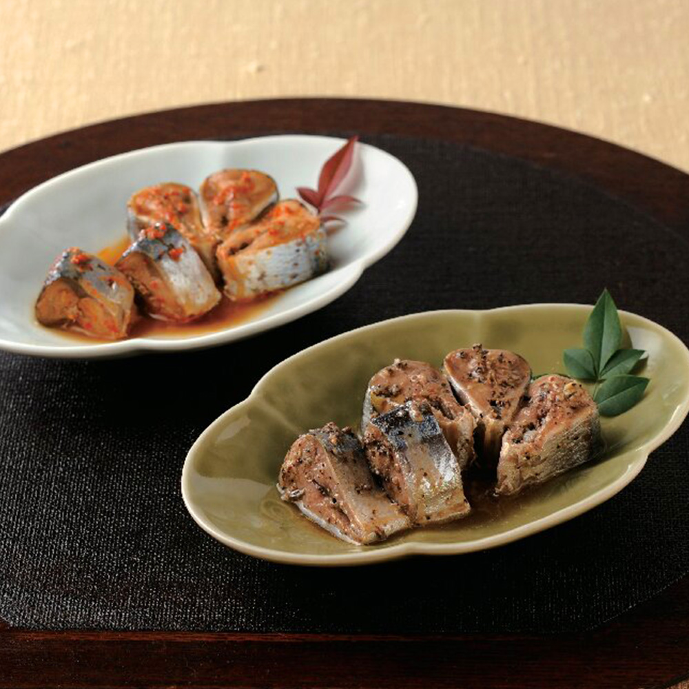 祇園原了郭薬味北海道産さんま黒七味醤油煮・一味醤油煮