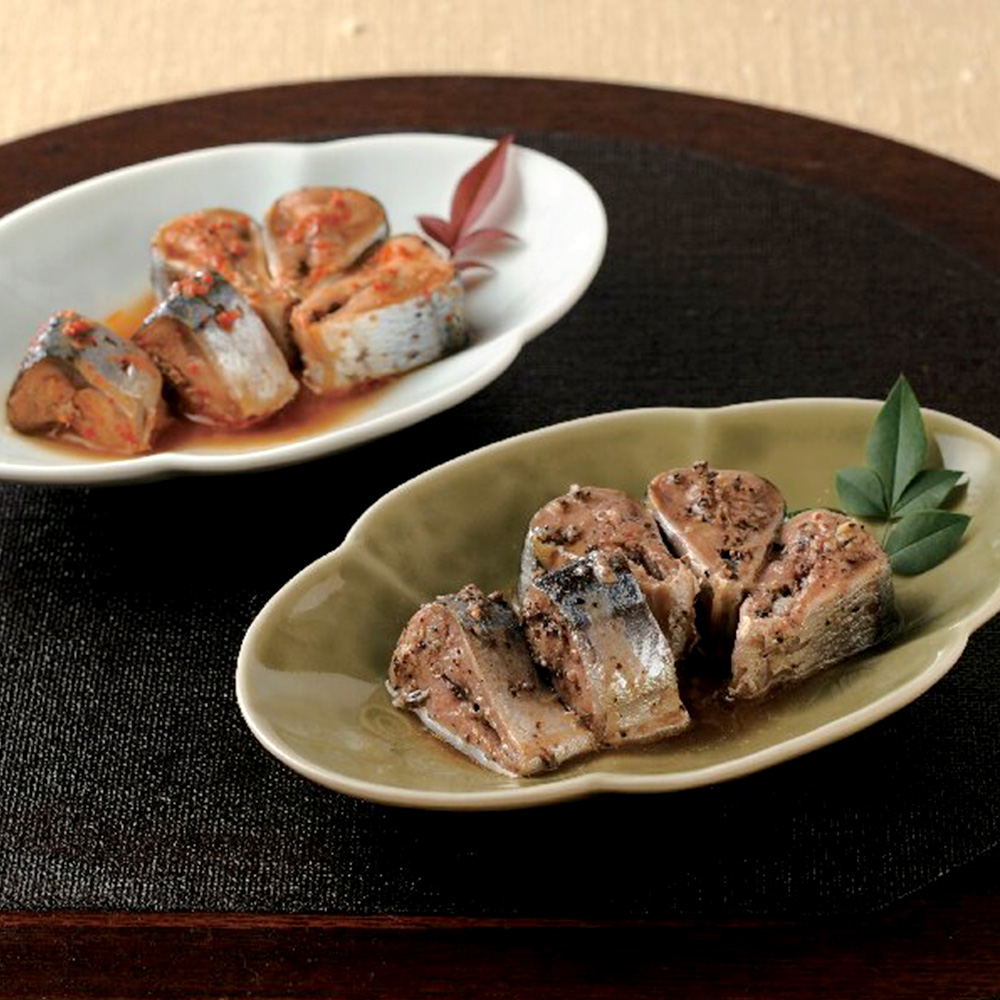 祇園原了郭薬味北海道産さんま黒七味醤油煮・一味醤油煮