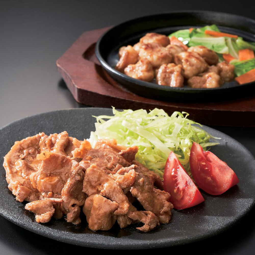 国産牛ホルモン・鹿児島県産黒豚生姜焼用たれ漬詰合せ