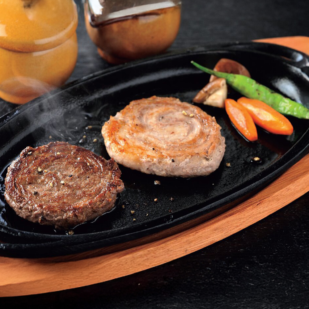 鹿児島県産黒毛和牛・黒豚ミニロールステーキ