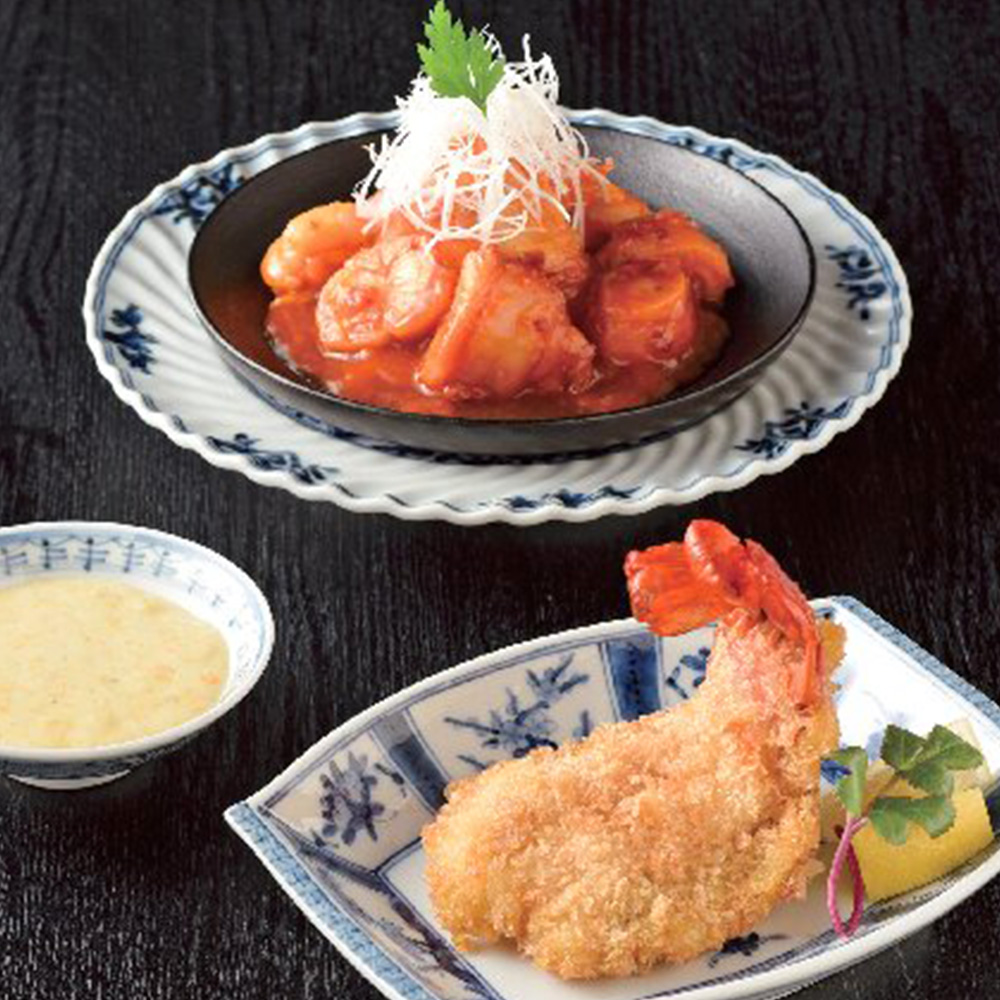 日本のおいしいお料理　伊勢海老フライと伊勢海老チリソース