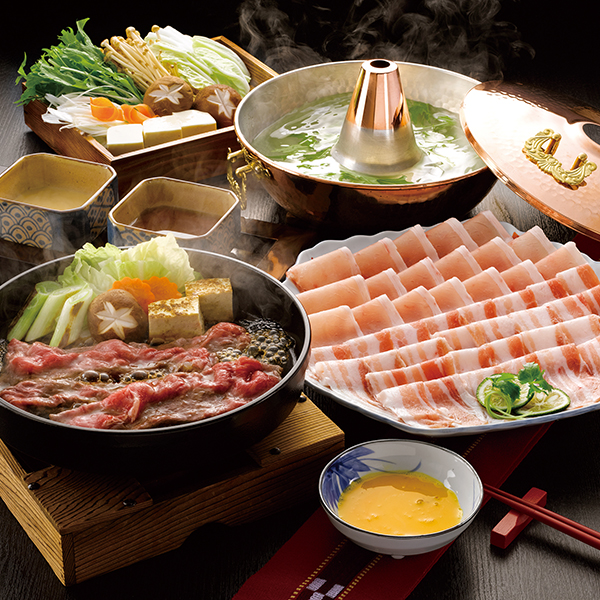 宮崎県産黒毛和牛すきやき肉とおいも豚しゃぶしゃぶ肉