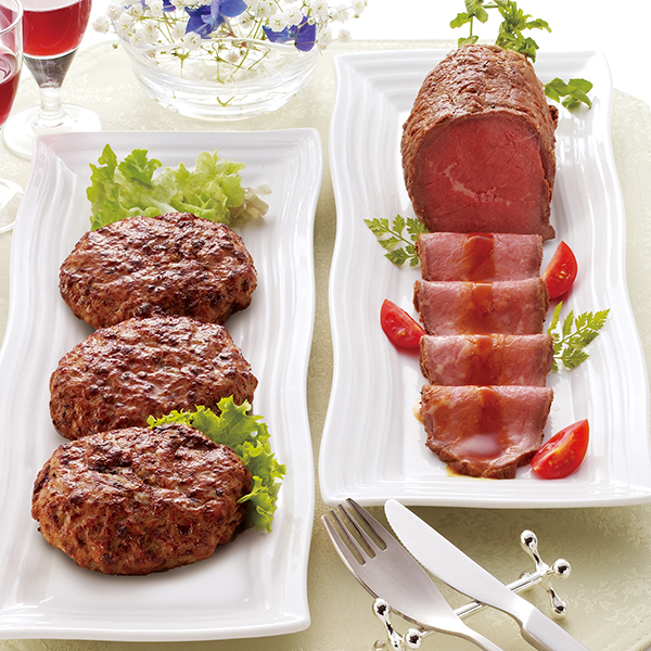 神戸牛ハンバーグとオーストラリア産牛ローストビーフ