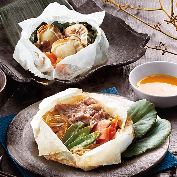 黒毛和牛・ホタテ＆わかめの包み蒸し