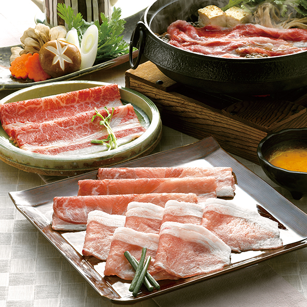 黒毛和牛と黒豚のすきやき肉