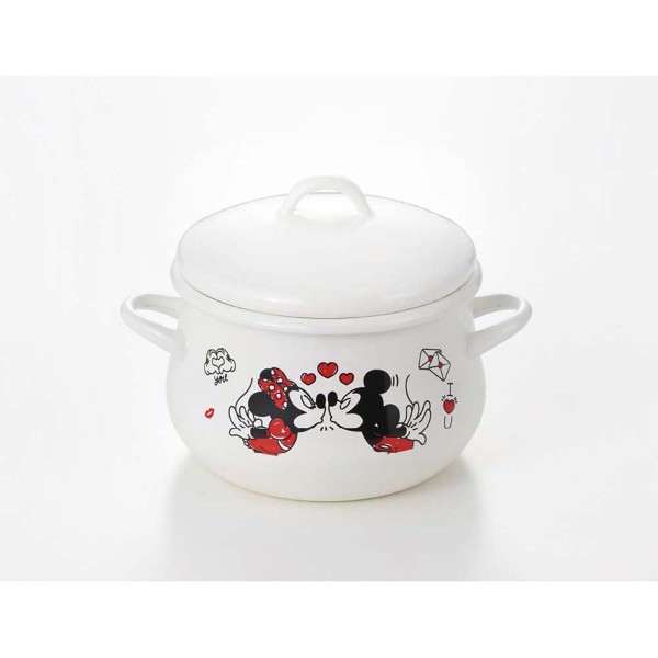 「ミッキー＆ミニー」ホーロー両手鍋16cm