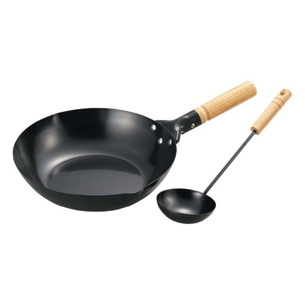 鉄製木柄北京鍋28cm お玉付